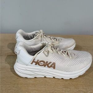 Hoka White and Tan Athletic Shoes